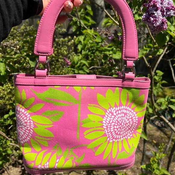 RARE!  Lilly Pulitzer Small Tote Hit Pink Sunflower Pattern-Circa 1990’s - Picture 2 of 16
